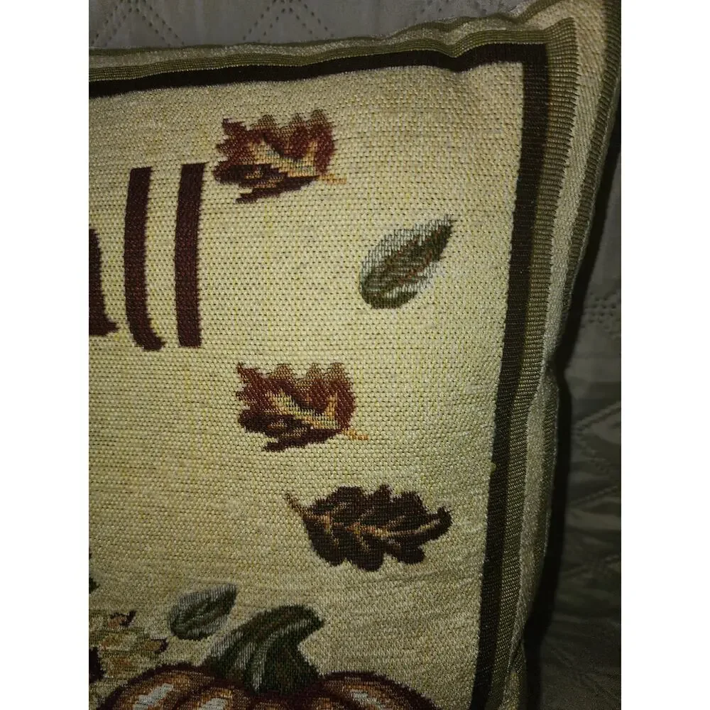 Happy Fall Pillow Pumpkin's Leaves and Sunflower Tapestry Holiday Autumn 20x12